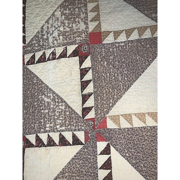 Antique 1920's Lady of the Lake Quilt Large Square Brown Red Hand Stitched Old - Picture 5 of 12